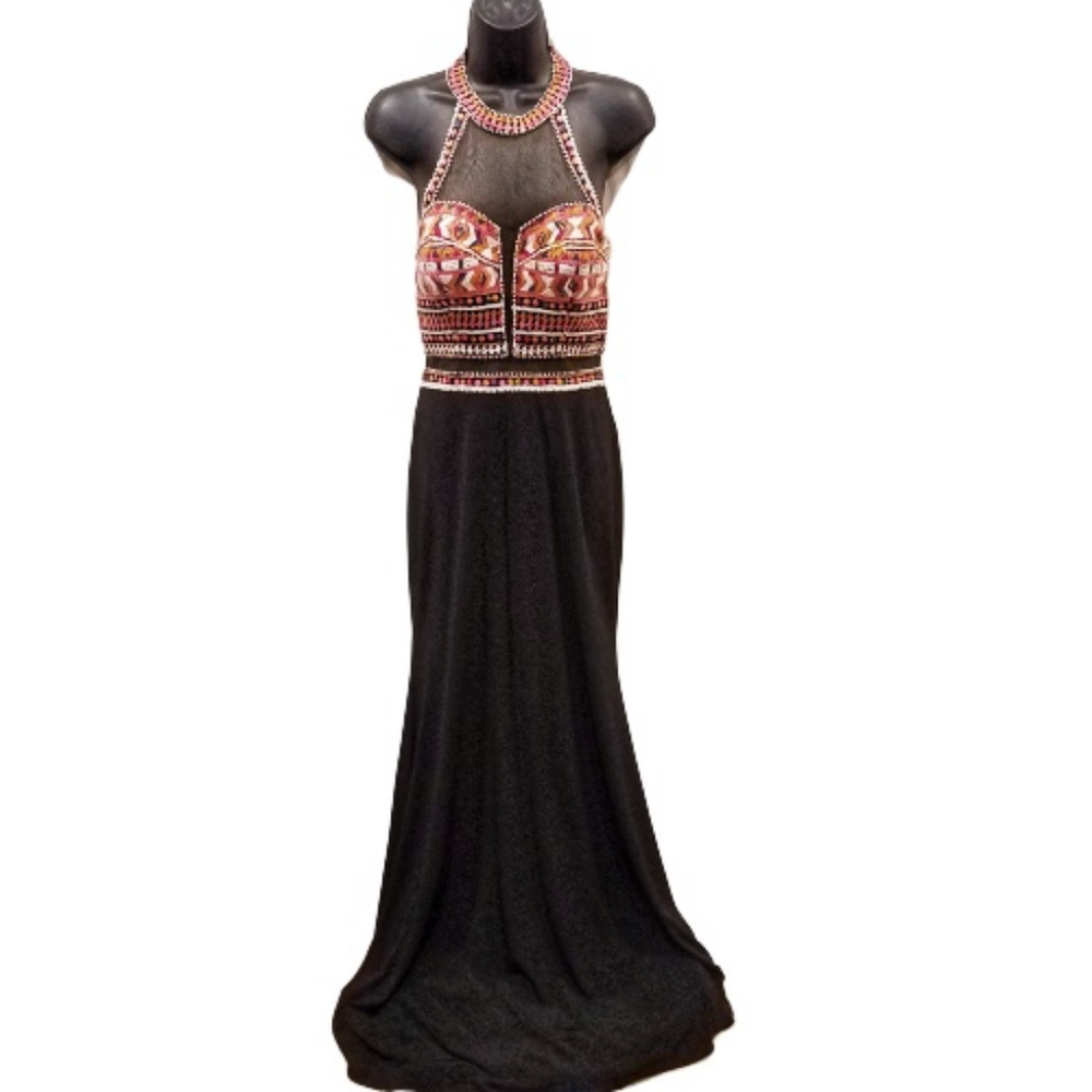 GoldenAsp Beaded Sheer Illusion Sweetheart Aztec